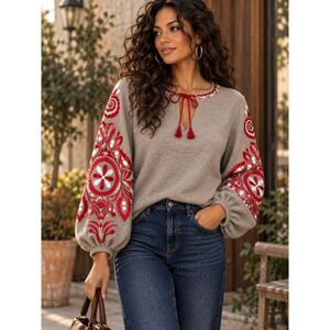 Cullen Cashmere Wool Blend Embroidered Lightweight Boho Sweater Size Small*